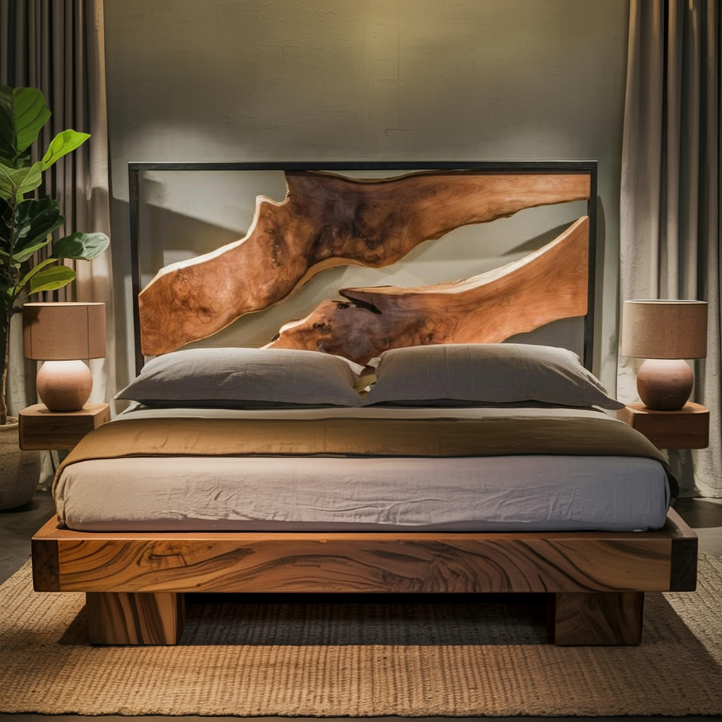 Modern Live Edge Headboard And Bed Frame For Statement Bedroom