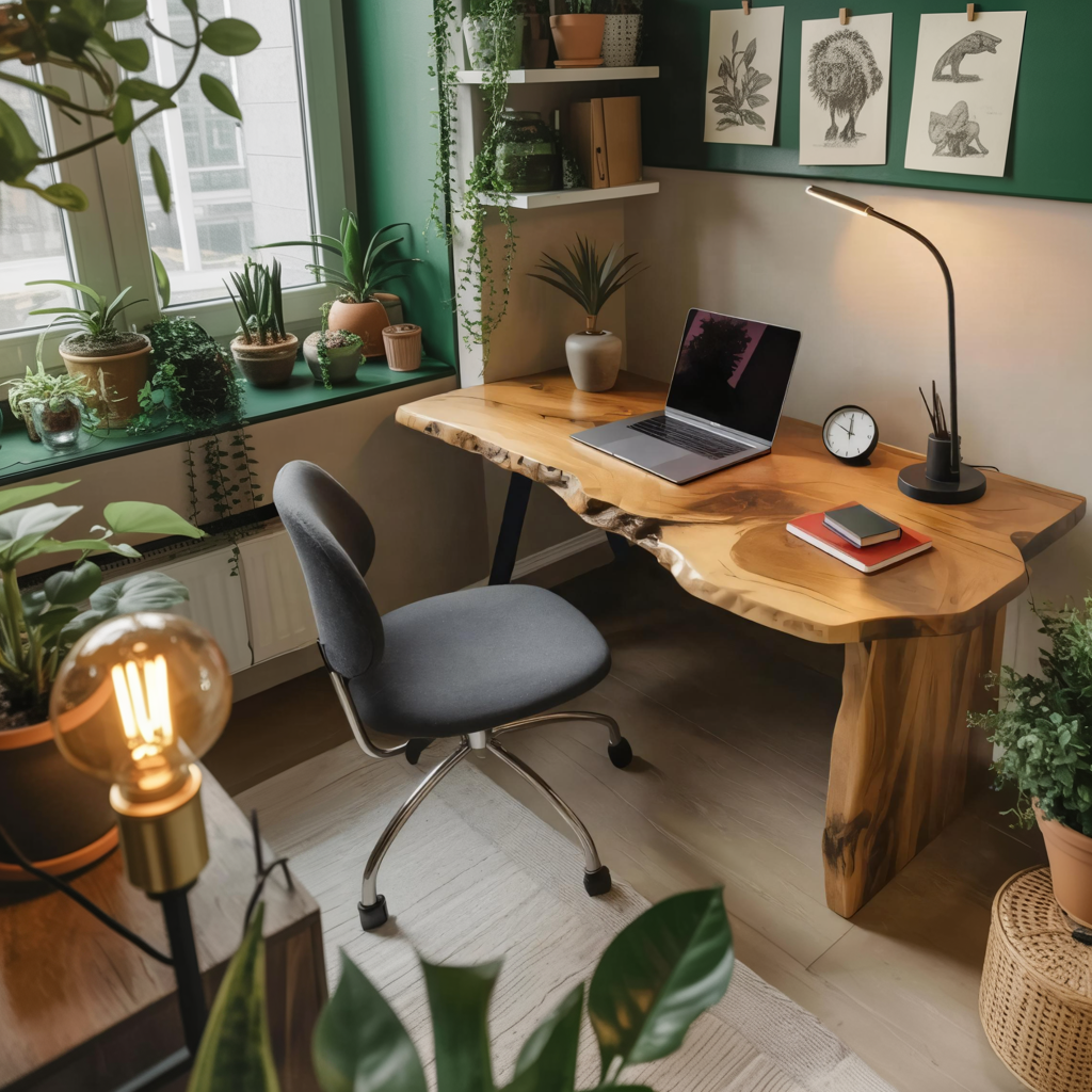 Rustic Office Desk With Live Edge Design For Home Workspace