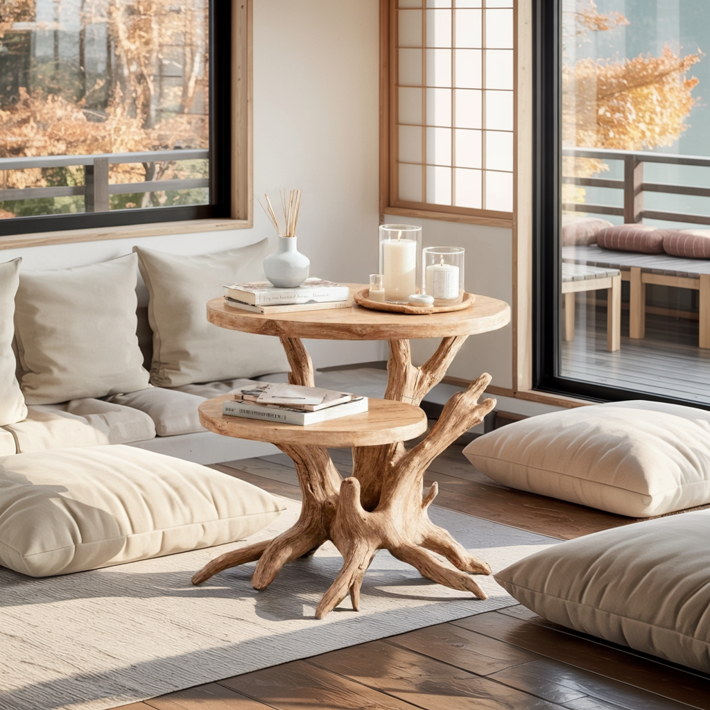 Handcrafted Round End Table Unique Living Room