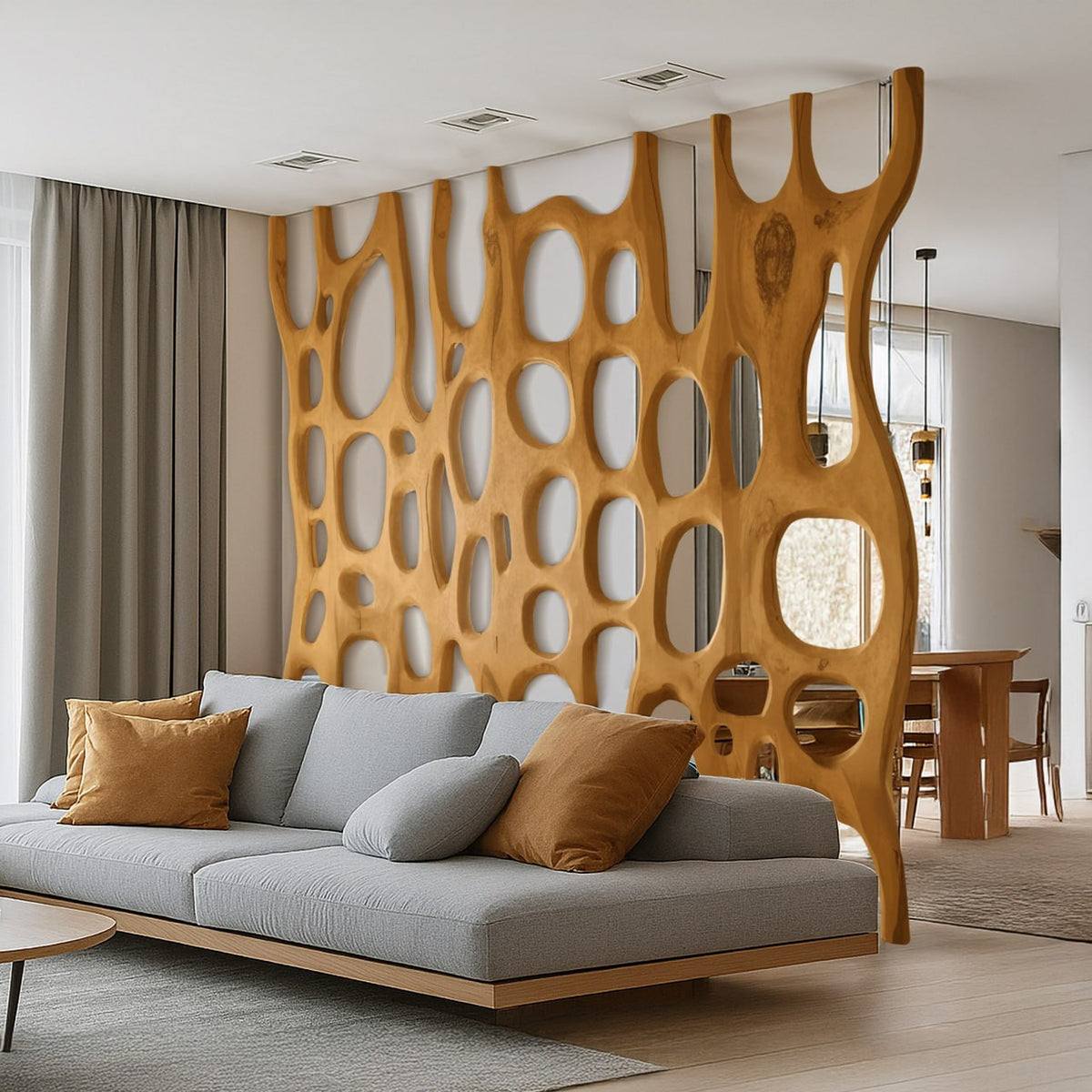 Artistic Sculptural Wood Room Divider For Living Room And Office