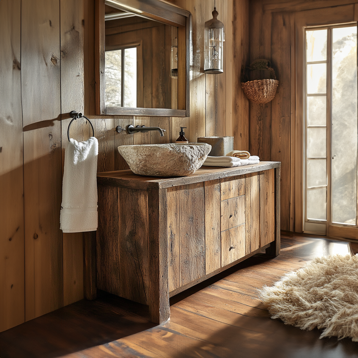 Vintage Wood Bathroom Vanity Sink Stand Boho Decor
