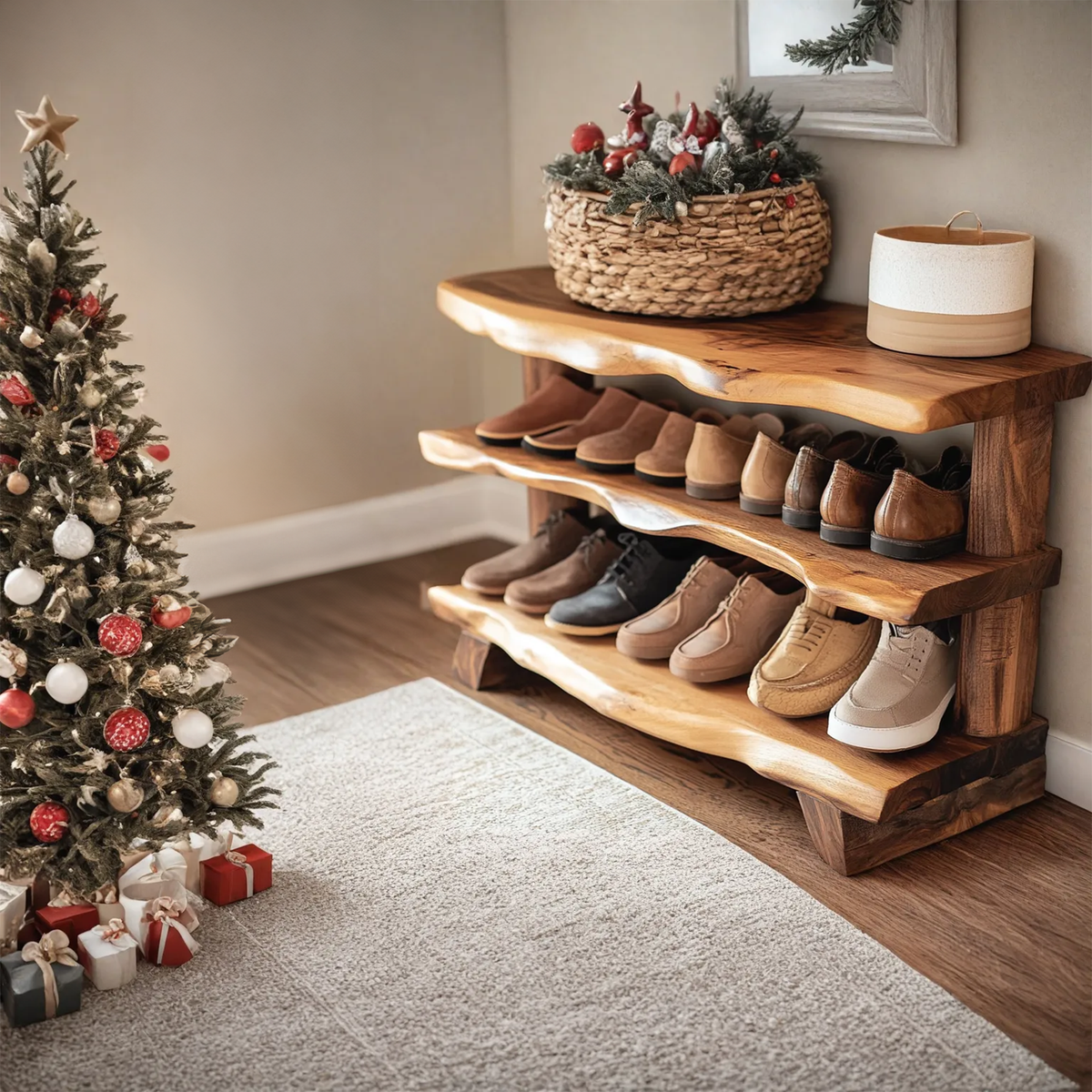 Custom Wood Bench Wood Farmhouse Shoe Rack Bench Storage