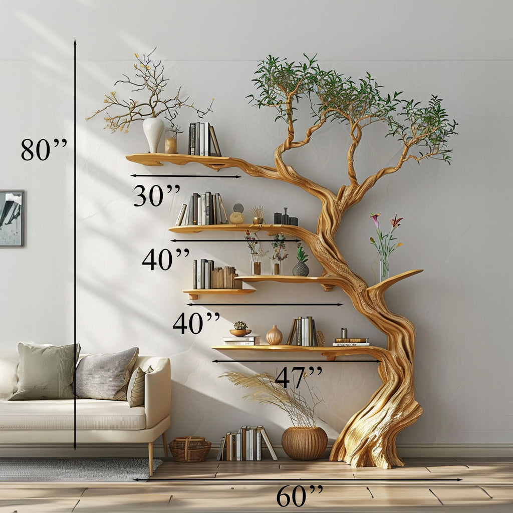 Tree Branch Shelves Solid Wood Bookcase