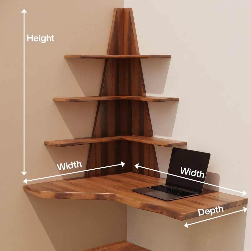 Modern Floating Corner Desk With Tree Shelves For Home Office And Apartment