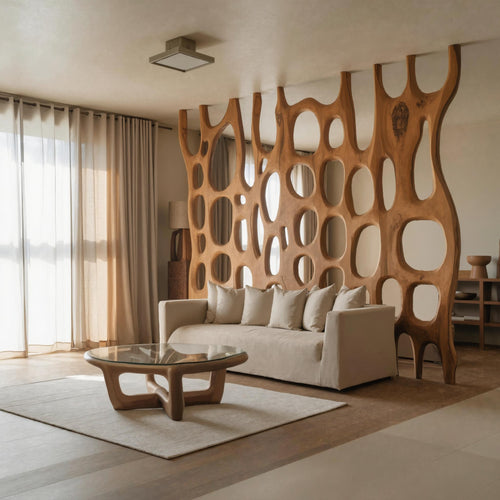 Artistic Sculptural Wood Room Divider For Living Room And Office