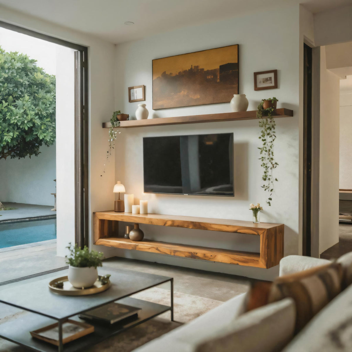 Modern Live Edge Floating TV Console For Contemporary Living Room