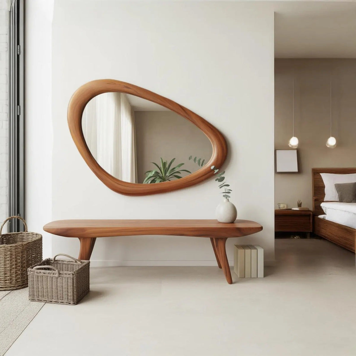 Curved Minimalist Organic Bench For Entryway Bedroom And Living Room