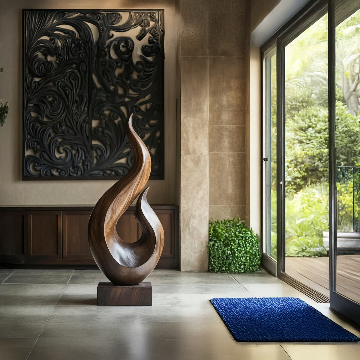Handcrafted Abstract Wood Statue For Home Accent