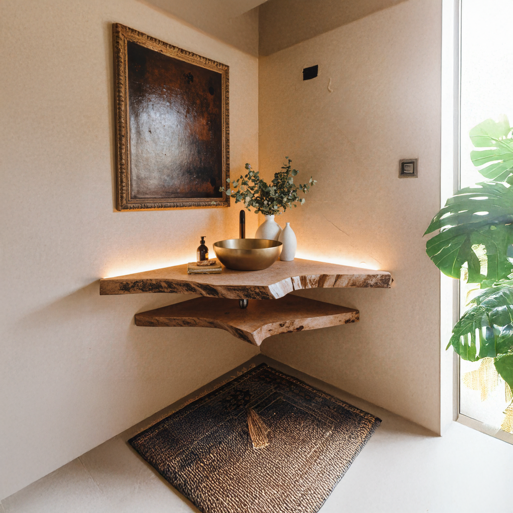 Live Edge Wood Corner Bathroom Vanity Shelf