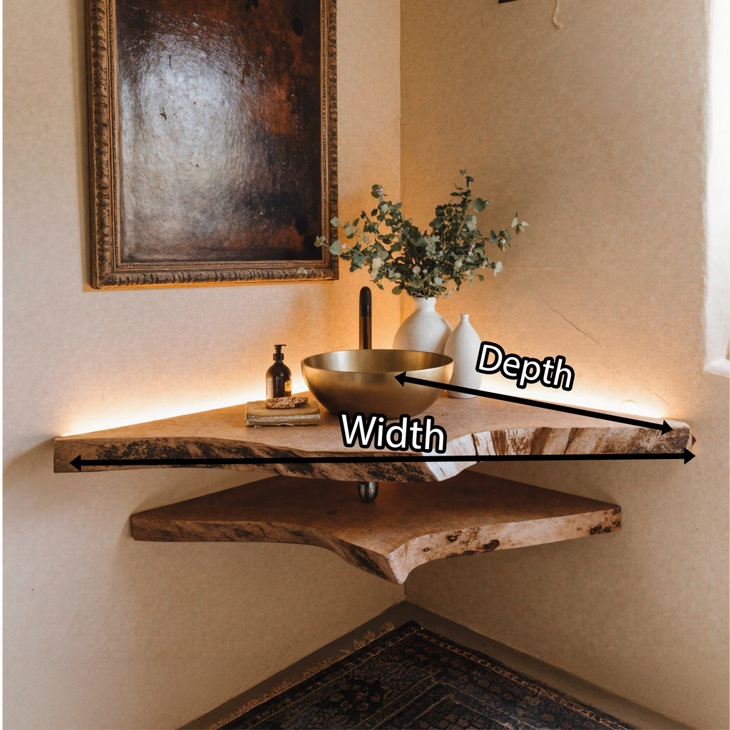 Live Edge Wood Corner Bathroom Vanity Shelf