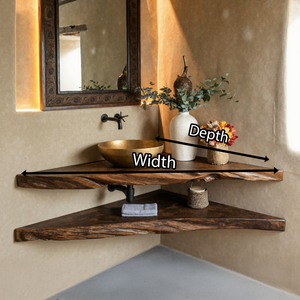 Rustic Wood Corner Bathroom Vanity Shelf