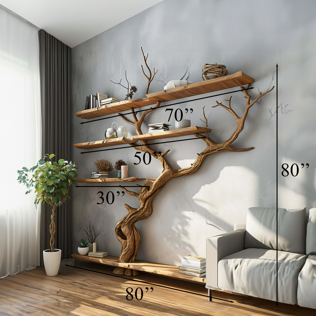Tree Bookshelf Wild Mulberry Wood Decor Storage Shelves
