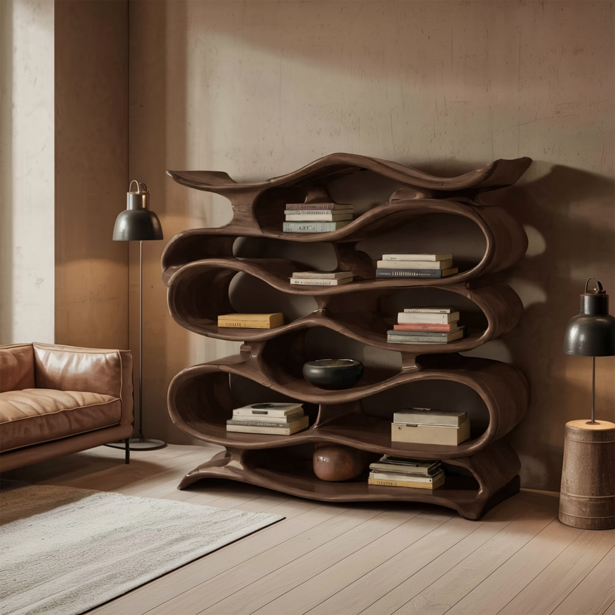 Sculptural Bookshelf Cabinet For Living Room And Office