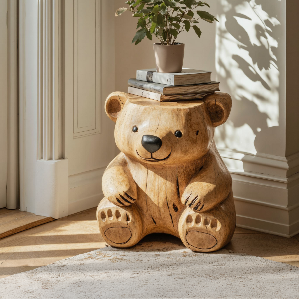 Handmade Wood Bear End Table Side Table