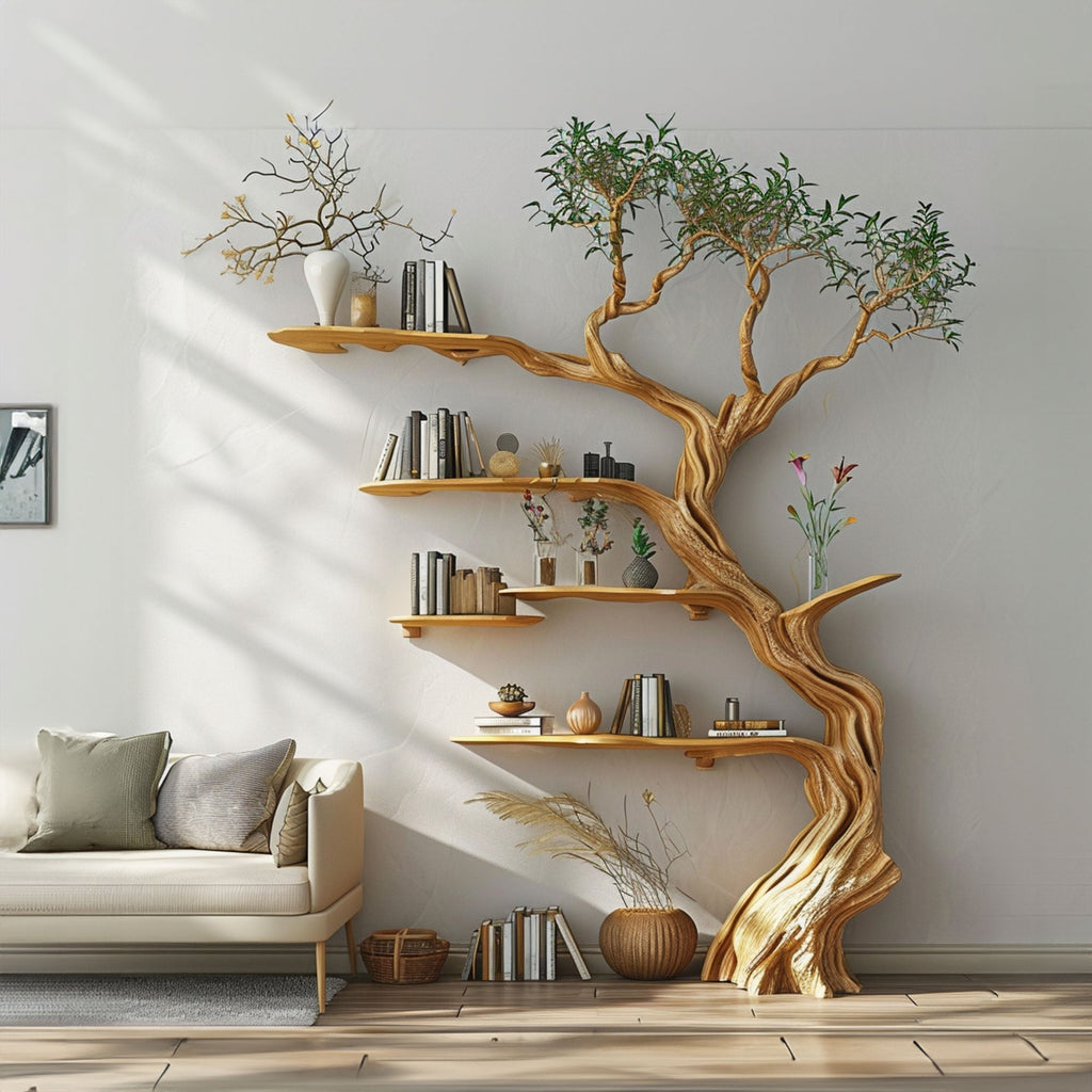 Tree Branch Shelves Solid Wood Bookcase
